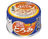 CIAO Toromi, Влажный корм для кошек Куриное филе с тунцом Магуро и гребешком в сливочном бульоне, банка 80 гр