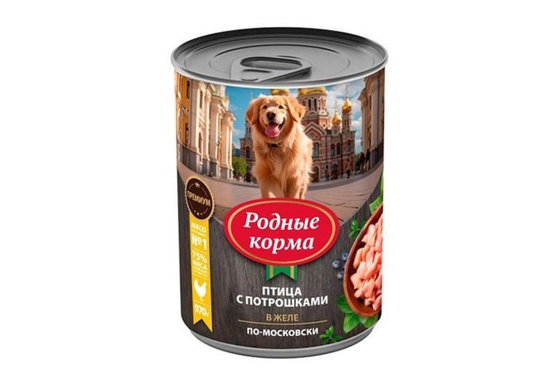 Консервированный корм для собак "Птица с потрошками в желе по-московски" 410 гр