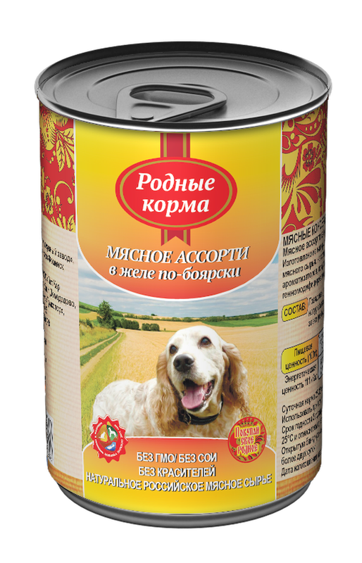 Консервированный корм для собак "Мясное ассорти в желе по-боярски", банка 410 гр