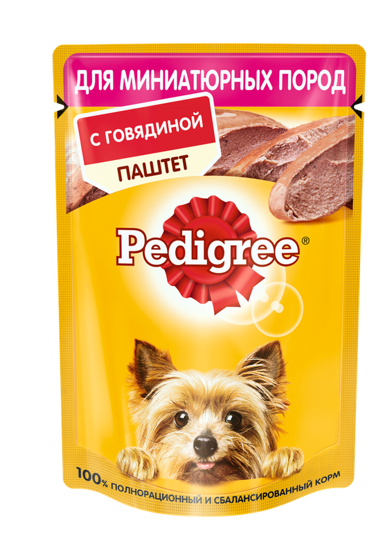 Паштет для взрослых собак мелких пород с говядиной, пауч 80 гр