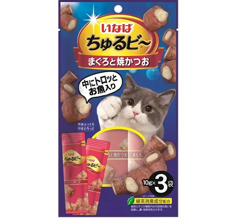 Churu Bee, Запеченные трубочки для кошек с тунцом Магуро и тунцом Кацуо 3 х 10 гр