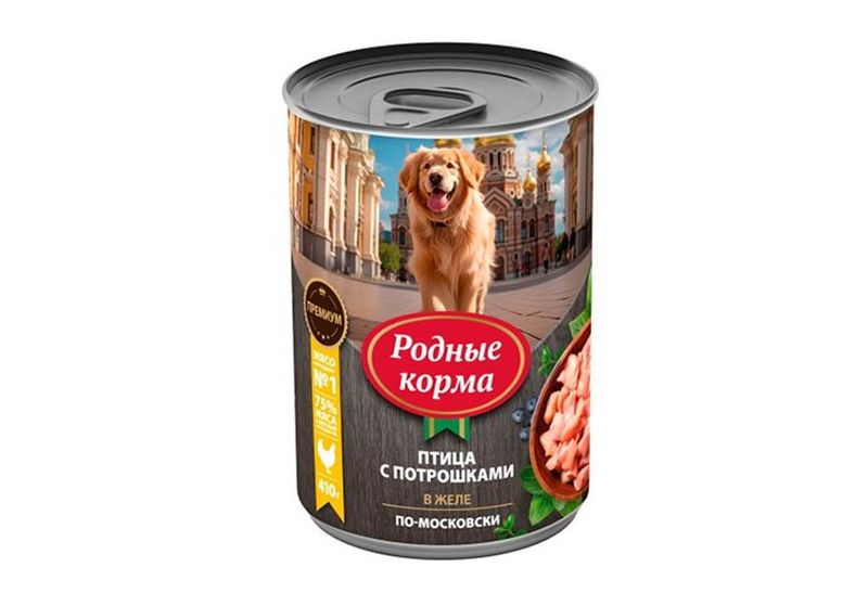 Консервированный корм для собак "Птица с потрошками в желе по-московски" 410 гр