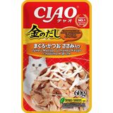 CIAO Kinnodashi, Влажный корм для кошек Тунец Магуро и тунец Кацуо с куриным филе, пауч 60 гр