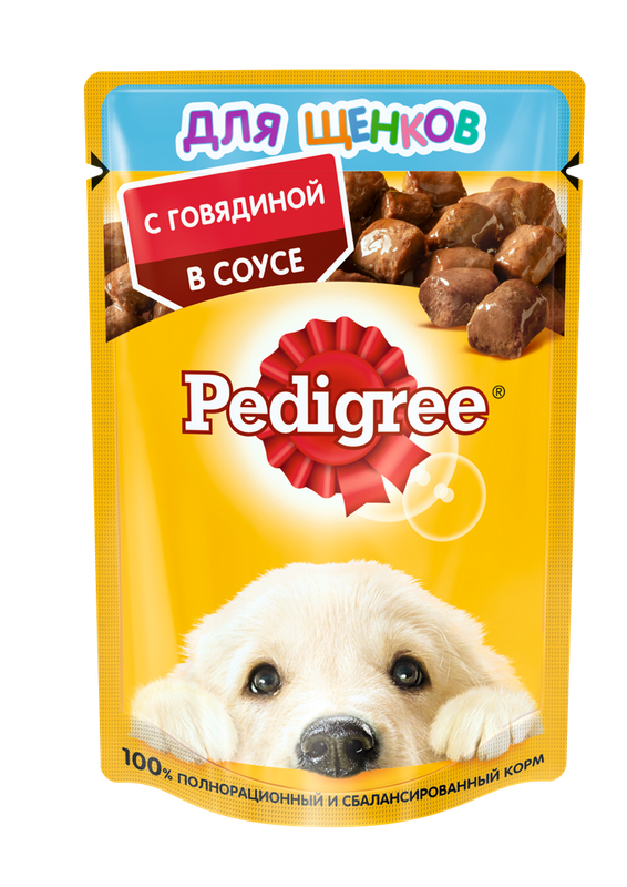 Для щенков всех пород с говядиной в соусе, пауч 85 гр