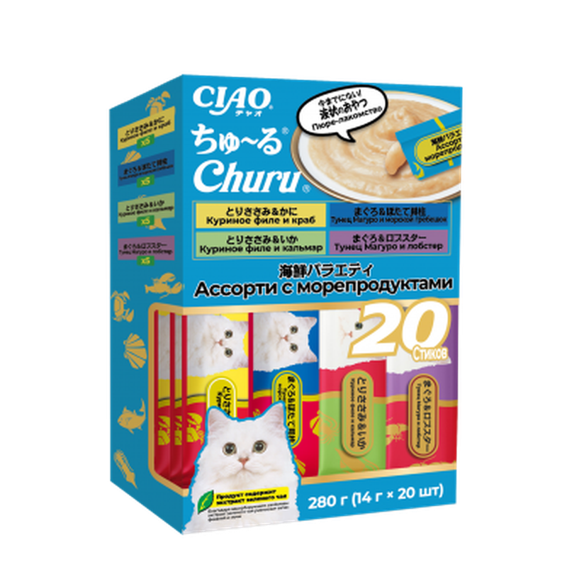 Churu Bee Gohan Лакомство д/кошек Пюре Микс мороепродуктов 20шт/14 гр