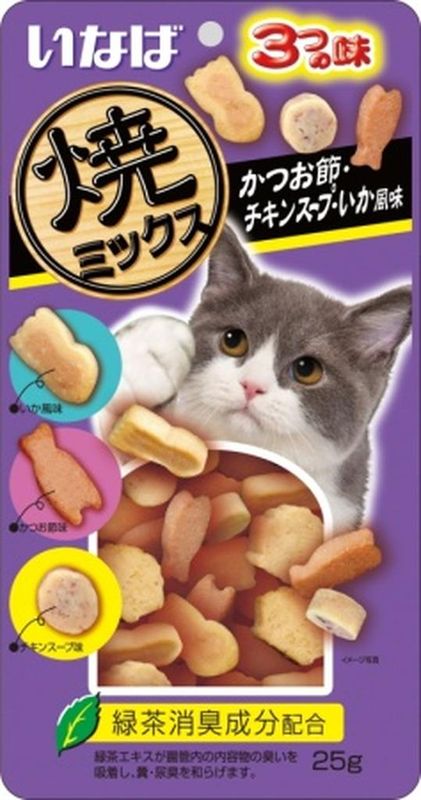 Tobitsuku Yakikatsuo Лакомство д/кошек Снеки кацуобуси, куриного бульона и кальмара 25 гр