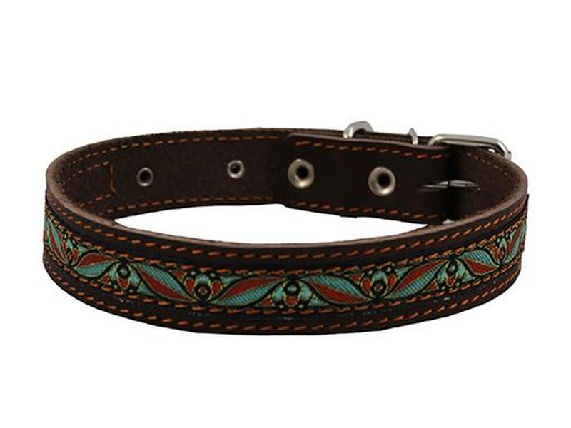 Ошейник кожаный с тесьмой 25 мм, обхват 39-51 см